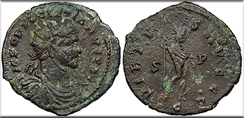Featured Ancient Coin:    Diocletian, struck under Carausius 284-305 A.D. Antoninianus