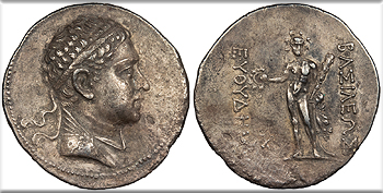Featured Ancient Coin: Baktria Graeco-Baktrian Kings  Euthydemos II 185-180 B.C. Tetradrachm