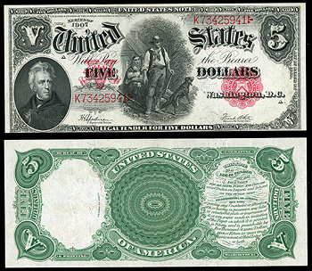 Featured Currency: UNITED STATES OF AMERICA United States Treasury   1907 5 Dollars