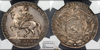 Featured World Coin: GERMAN STATES Alexander Brandenburg-Ansbach  1765-KK 1/4 Thaler