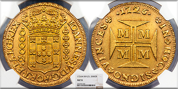 Featured World Coin: BRAZIL Joao V   1726-M 20000 Reis